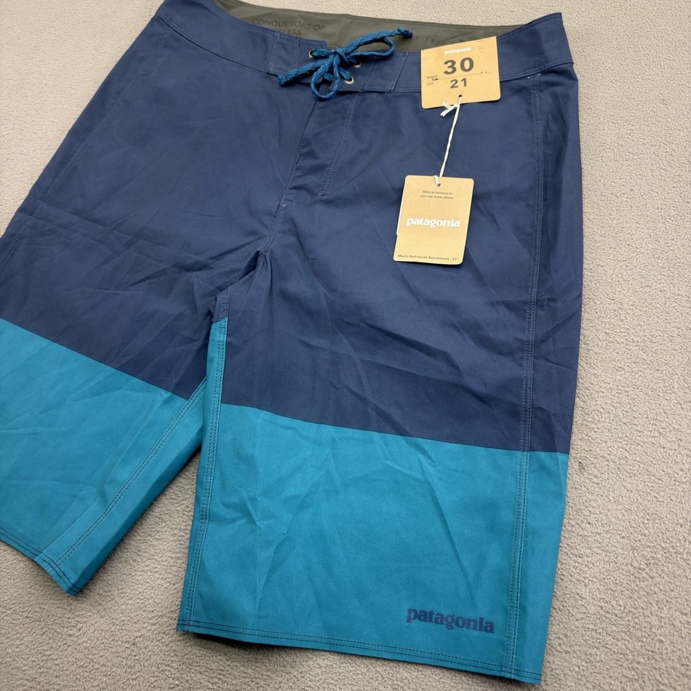 Patagonia Hydropeak Boardshorts Mens 30 Santa Cruz Block Blue 10.5" UPF40+ NWT